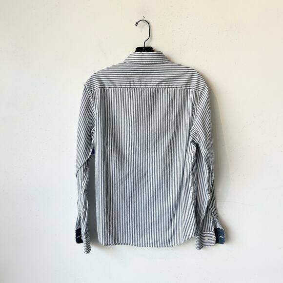 S Banana Republic White-Blue Stripe Organic Cotton Shirt - Picture 3 of 4